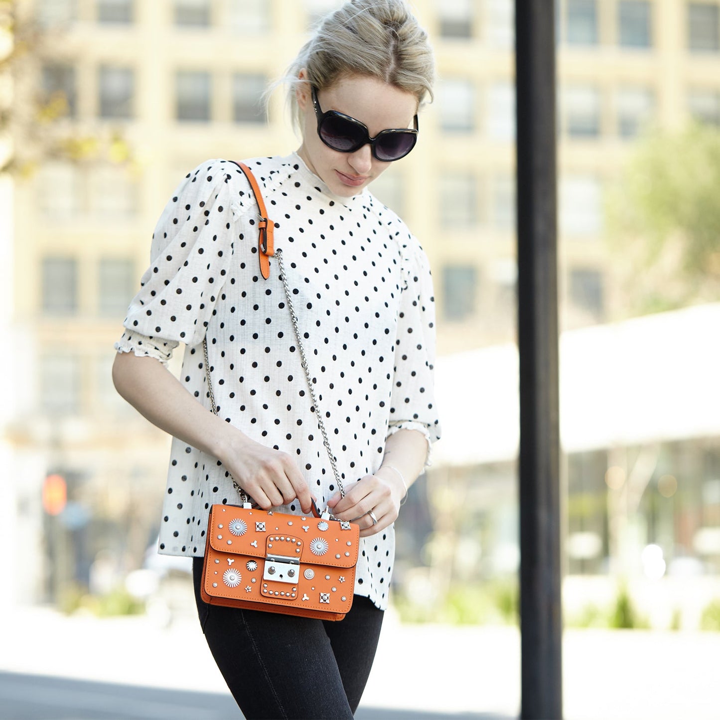 SUSU Studded Small Leather Crossbody Bag Orange Purse Cute Handbag  Women's Handbag