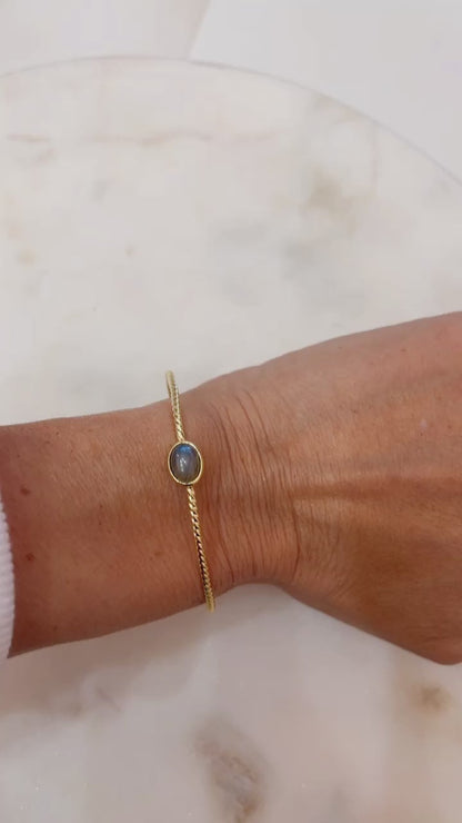 Center Stone Single Band Bracelet with Labradorite